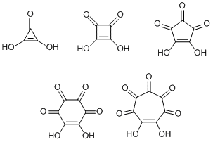 From the upper left, deltic acid, squaric acid, croconic acid, rhodizonic acid, and haptagonic acid