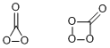 Carbon trioxide (left, one of possible structures) and carbon tetroxide (right). 