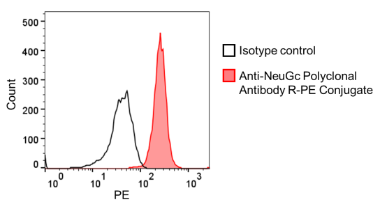 Flow cytometry detection of NeuGc in miniature pig granulocytes usingAnti-NeuGc Polyclonal Antibody R-PE Conjugate